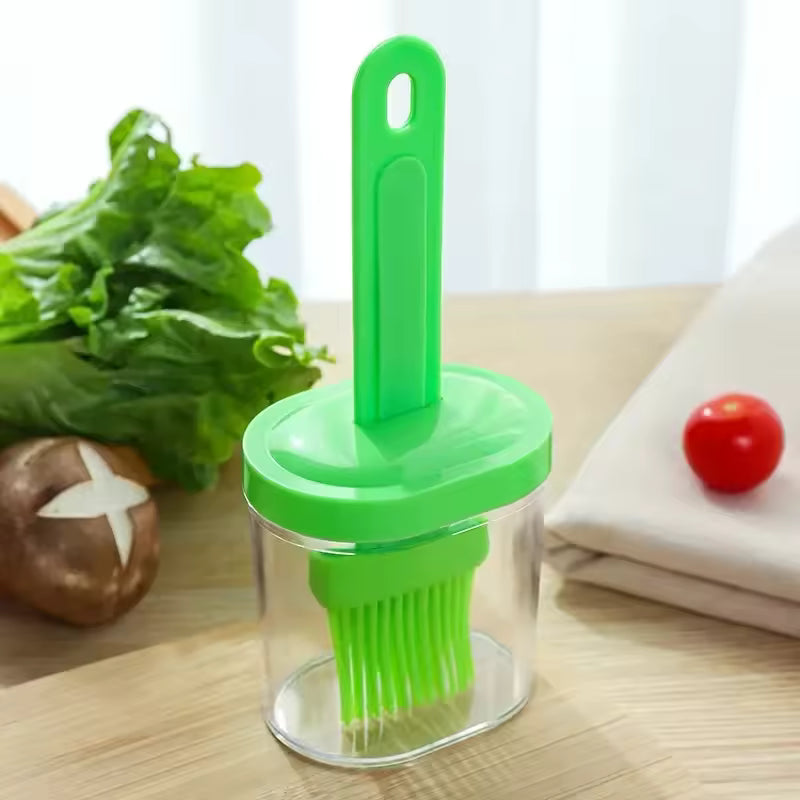 Green silicone oil brush for baking with clear container for easy storage and application