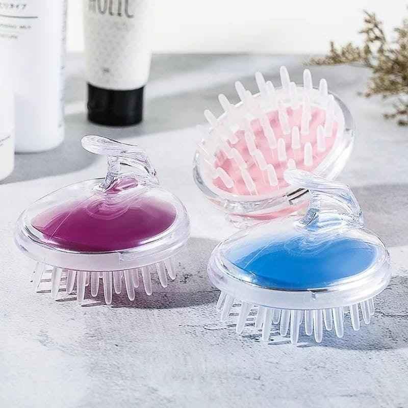 Clarify.pk silicone scalp massage brush set with purple, blue, and pink soft bristles for gentle scalp care