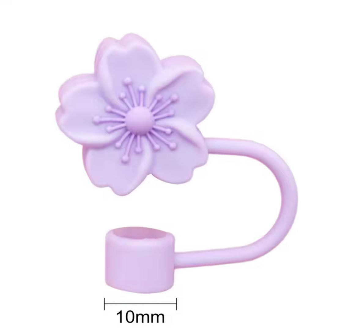 Light purple silicone straw toppers with flower design and 10mm straw fit from Clarify.pk