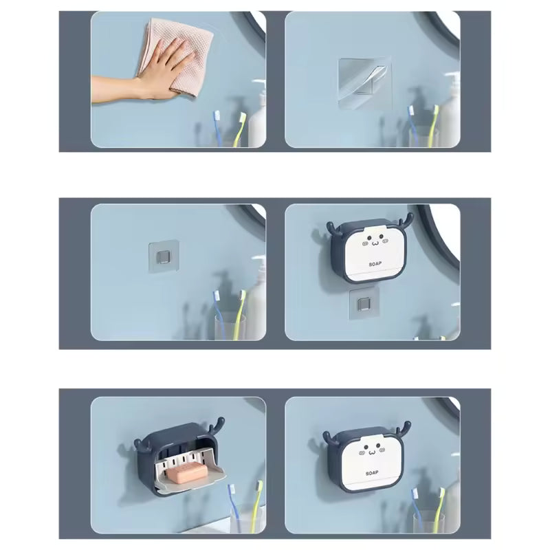 Single box wall mounted soap holder installation and use on bathroom wall for holding soap bar