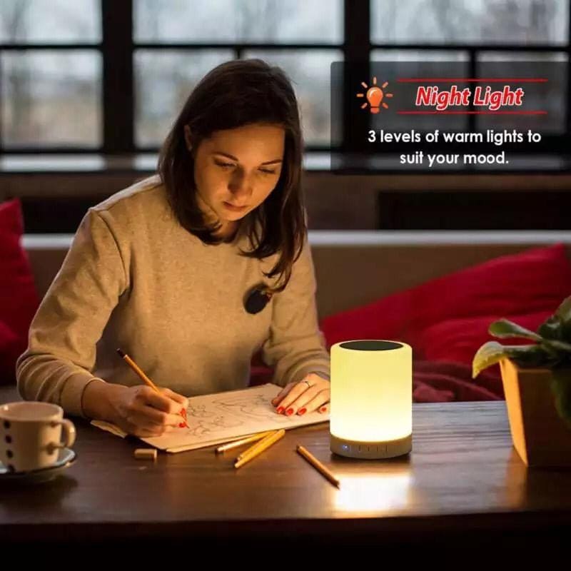 Wireless bluetooth speaker with led lamp providing warm night light for a cozy mood