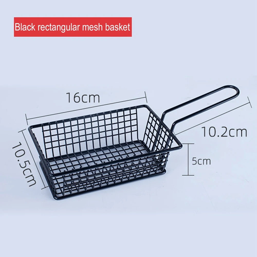 Black rectangular mesh snack buckets with handle, dimensions 16 by 10.5 by 5 cm for organizing snacks