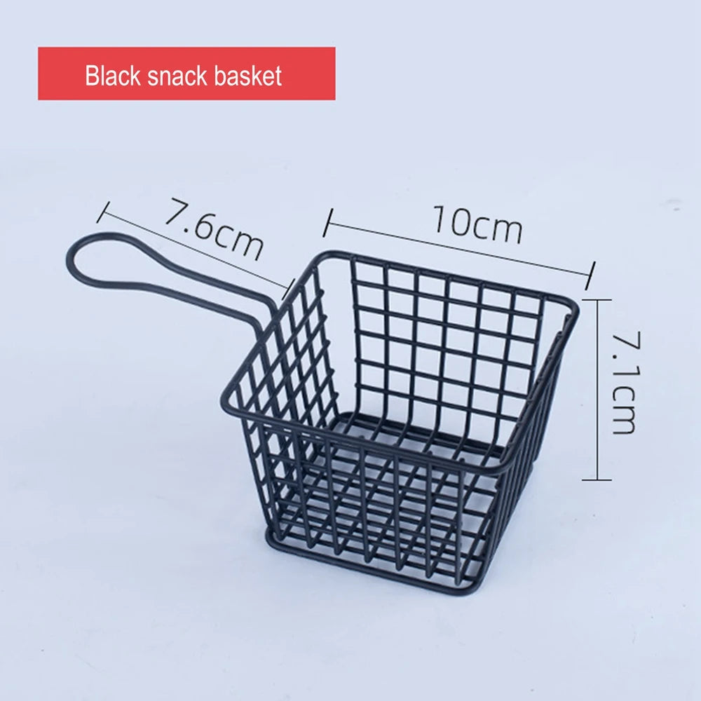 Black metal snack bucket with handle measuring 10 cm by 7.1 cm by 7.6 cm perfect for serving snacks