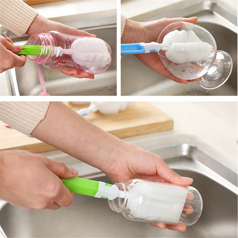 Soft sponge bottle cleaning brush by Clarify.pk with ergonomic handle cleaning narrow bottles and glasses