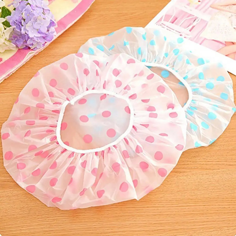 Clarify.pk spa hair salon shower cap set with pink and blue polka dots for hair protection