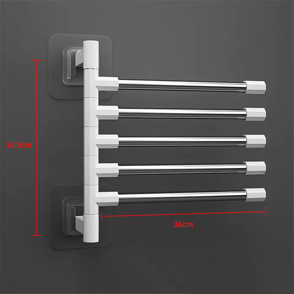 Clarify.pk space saving bathroom towel organizer with five horizontal stainless steel bars and white plastic mounts