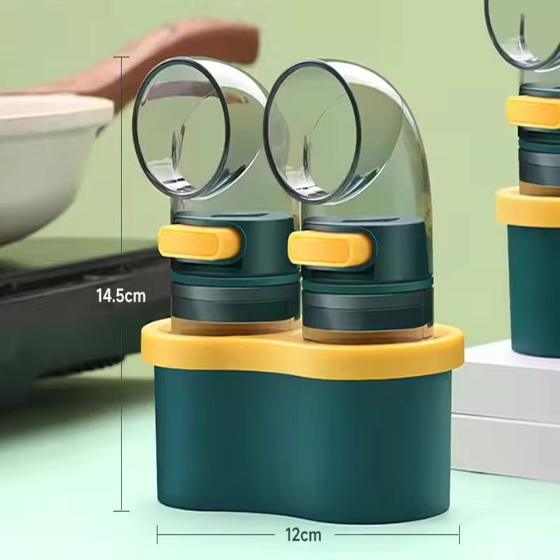 Clarify.pk spice bottle with 0.5 gram measurement dual container set with yellow-green design
