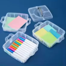 Clear stackable craft storage box set by Clarify pk with compartments for organizing markers and paper