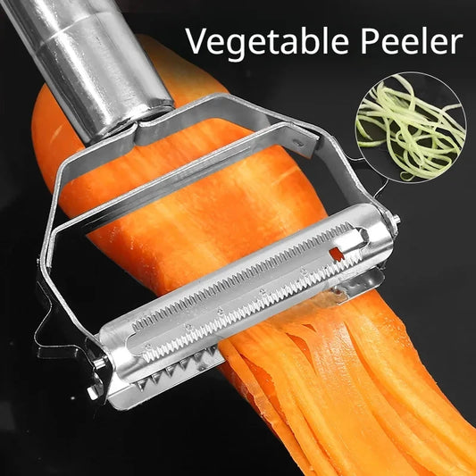 Clarify.pk 3 in 1 kitchen peeler and grater slicing carrot into thin strips for vegetable preparation