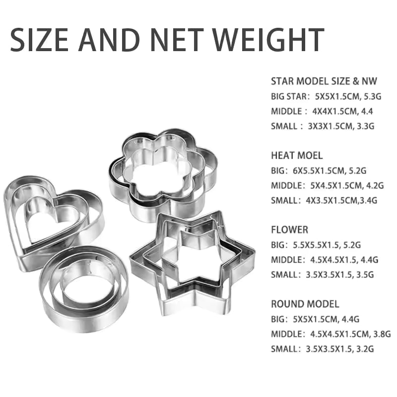Clarify.pk stainless steel cookie cutters set with star heart flower and round shapes in various sizes