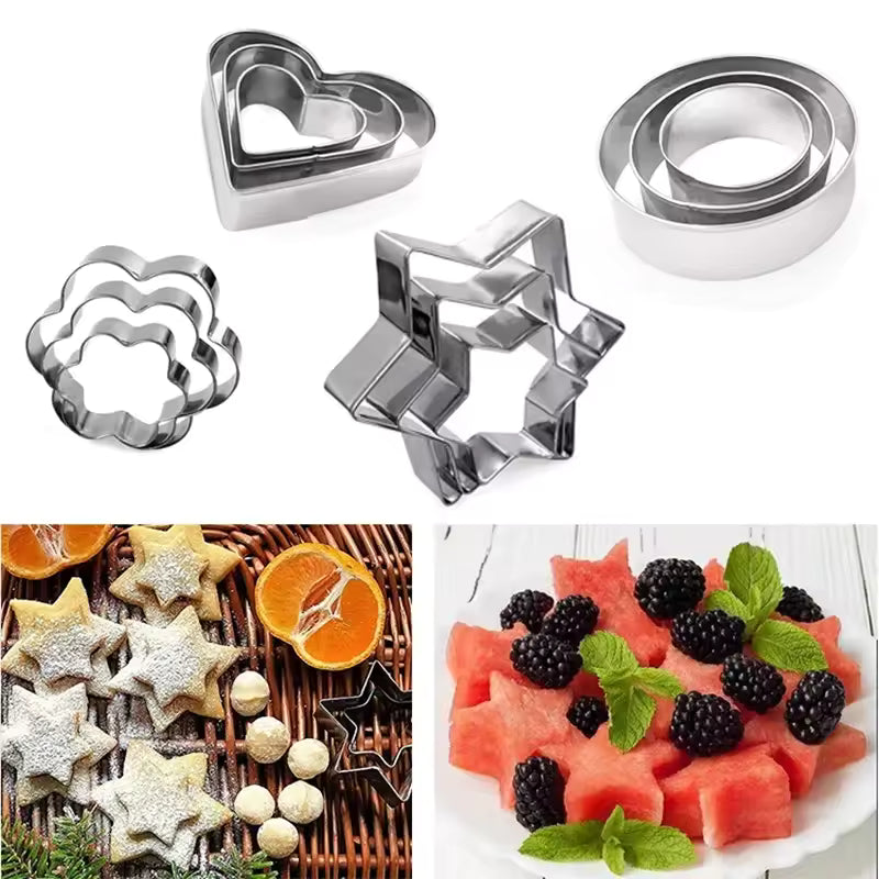 Clarify.pk stainless steel cookie cutters set with star heart circle and flower shapes for baking and fruit decoration