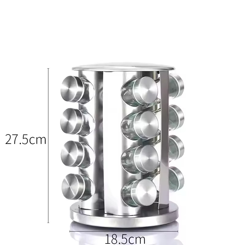 Clarify.pk stainless steel rotating spice rack with 12 jars for organizing herbs and spices