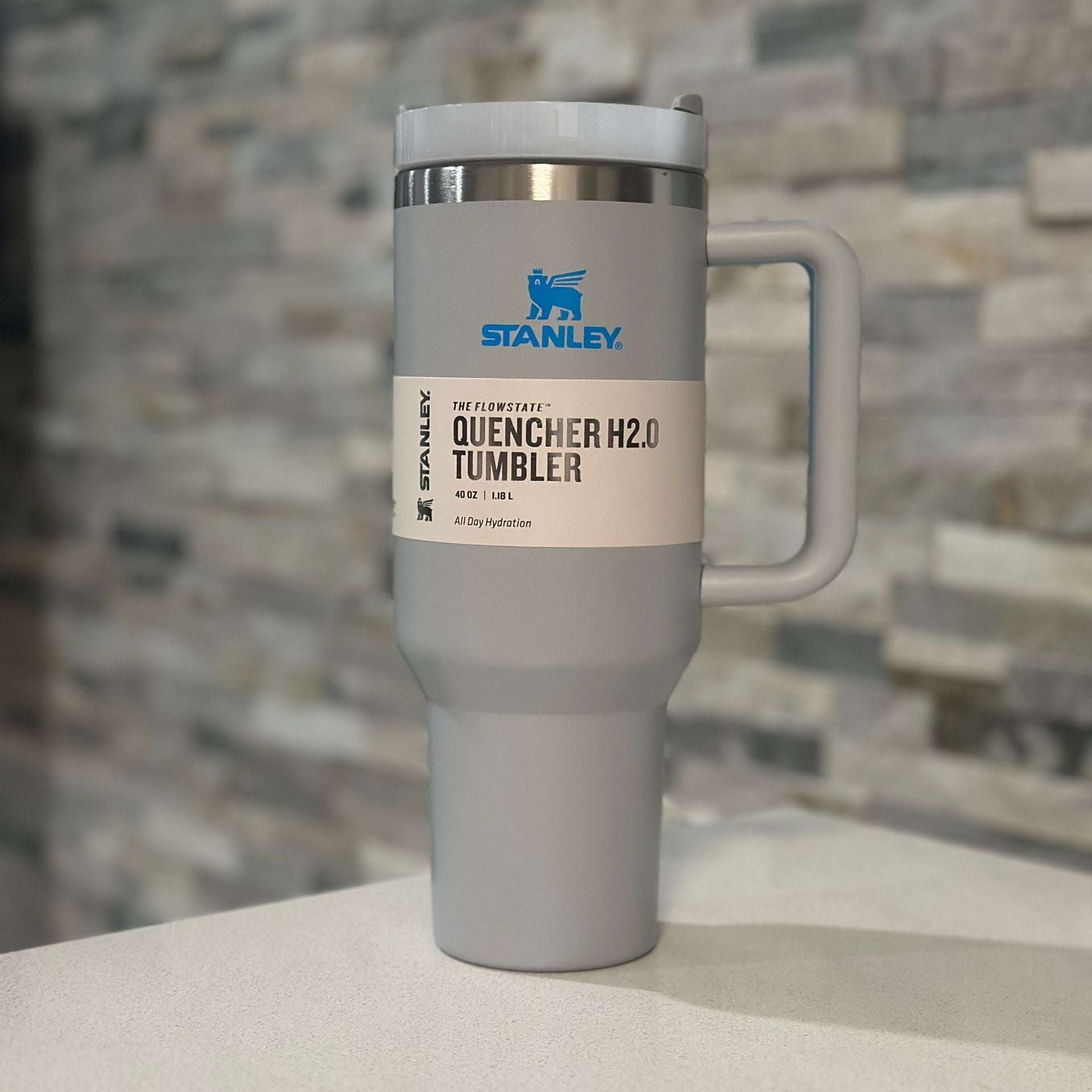 Stanley 40oz stainless steel tumbler with handle in gray for all day hydration