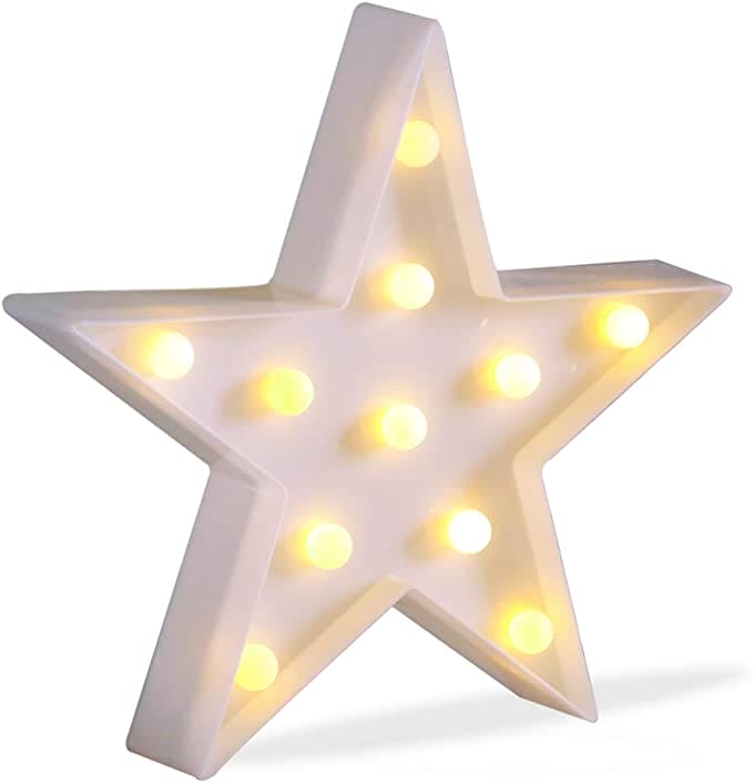White star shape LED night lamp with warm yellow lights for decorative room lighting