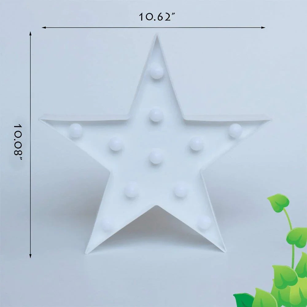 White star shape LED night lamp with 10.62 by 10.08 inch dimensions on a light background
