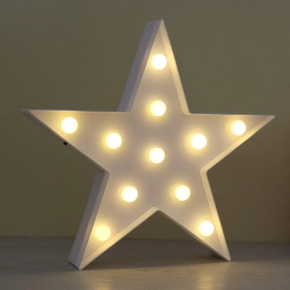 White star shape LED night lamp with warm glowing bulbs for decorative room lighting