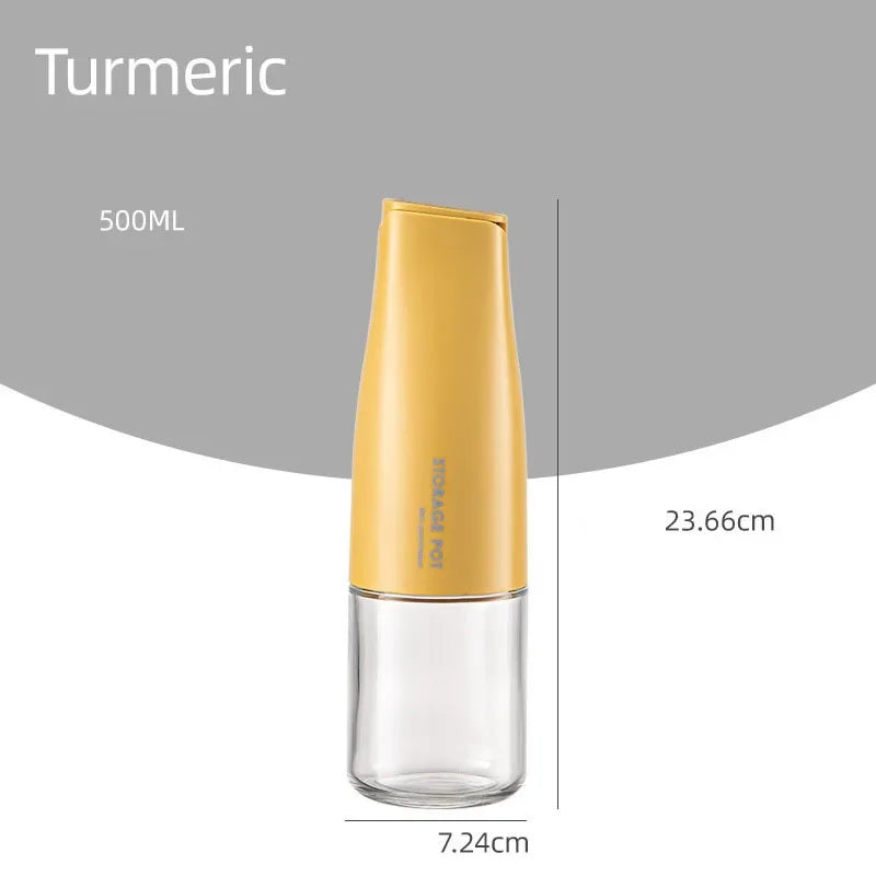 500ml oil bottle for kitchen in turmeric color with clear glass base and yellow top