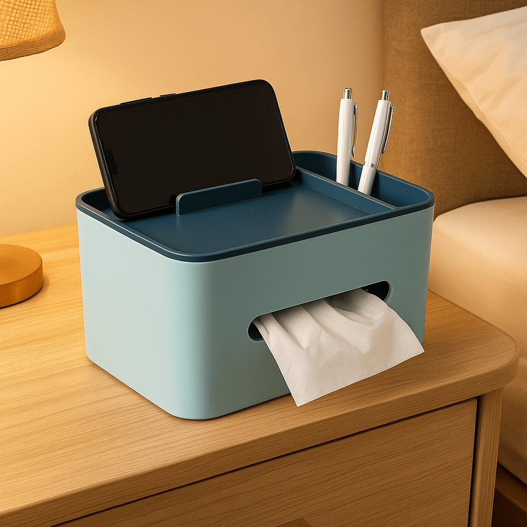 Stylish Tissue Box with Stationery Holder – Multi - Purpose Organizer - Clarify.pk