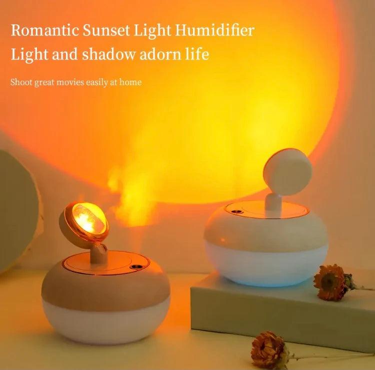 Clarify.pk romantic sunset light humidifier with warm orange glow creating cozy home ambiance