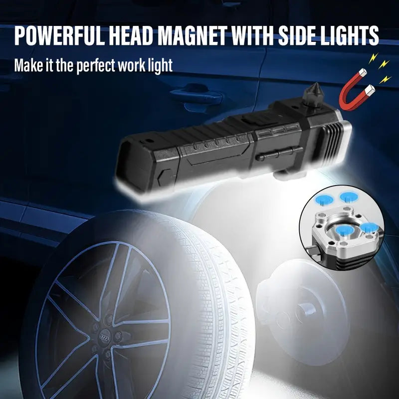 Black super bright led flashlight with powerful head magnet and side lights for hands-free work