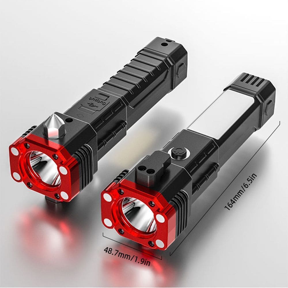 Clarify.pk super bright led flashlight with red and black design showing measurements 164mm by 48.7mm