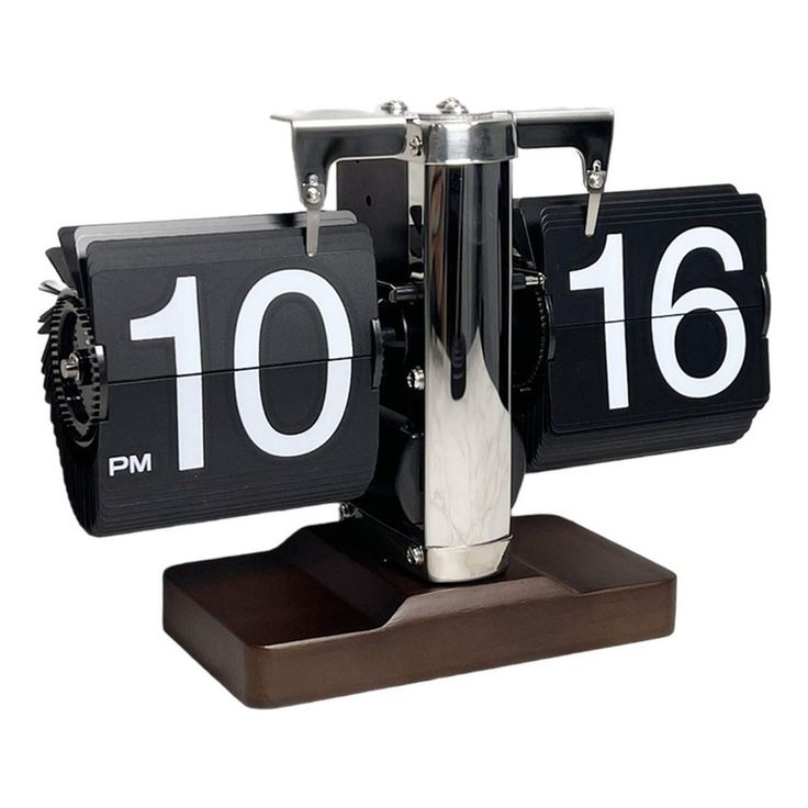 Clarify pk retro flip desk clock with black flip cards white numbers chrome column and wooden base