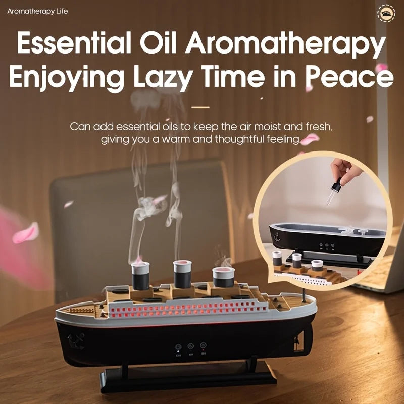 Clarify.pk Titanic ship humidifier releasing mist with essential oil aromatherapy for home use