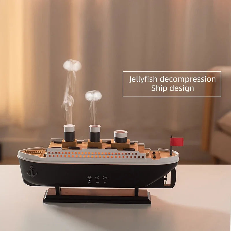 Titanic ship humidifier by Clarify.pk with jellyfish decompression and realistic ship design releasing mist
