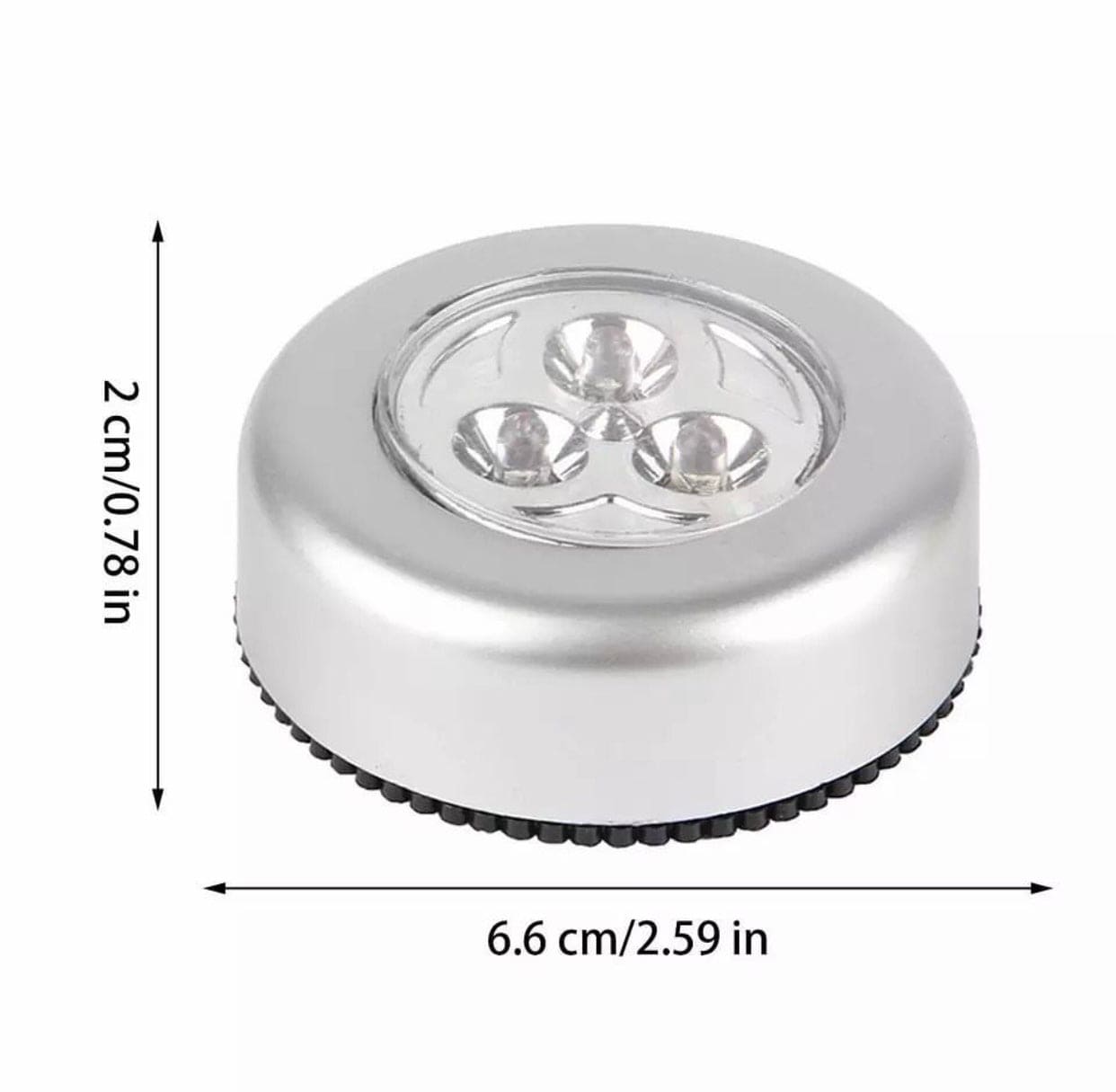 Silver round touch type car reading light with three LED bulbs and compact design