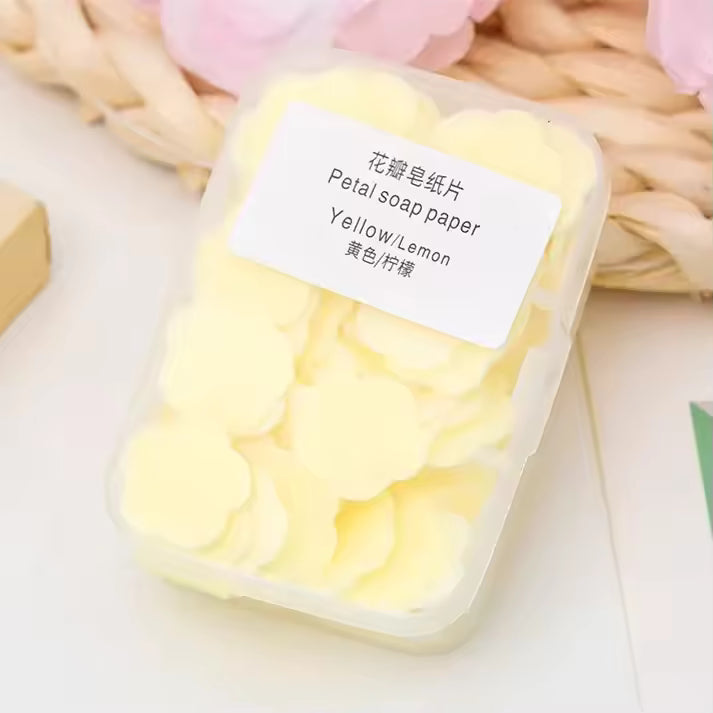 Clarify.pk travel soap paper sheets in yellow lemon petal shape compact plastic case