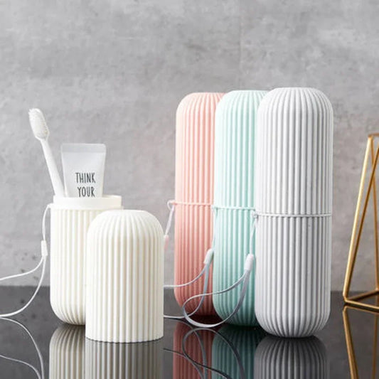 Clarify.pk travel toothpaste storage case in pastel colors with toothbrush and toothpaste holder