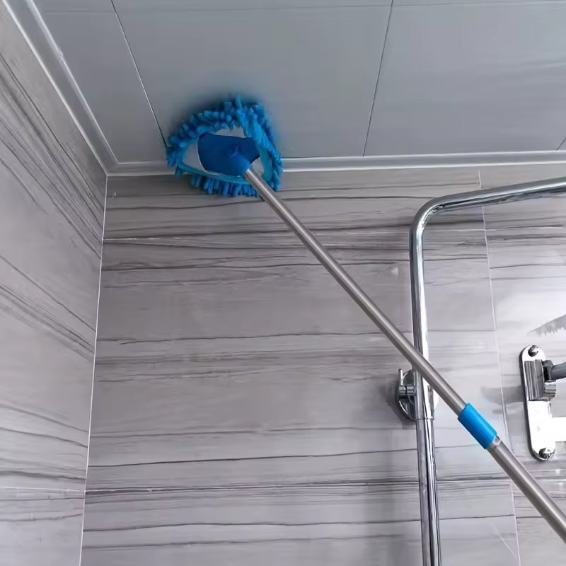 Triangle wall cleaning mop with blue cloth cover cleaning bathroom ceiling and tiles