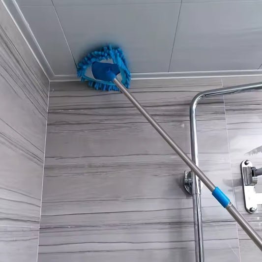 Triangle wall cleaning mop with blue cloth cover cleaning bathroom ceiling and tiles