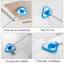 Triangle wall cleaning mop by Clarify.pk shown cleaning air conditioner wall bathtub and washbasin