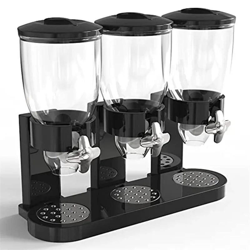 Clarify.pk black triple cereal dispenser for kitchen with clear containers and silver spouts