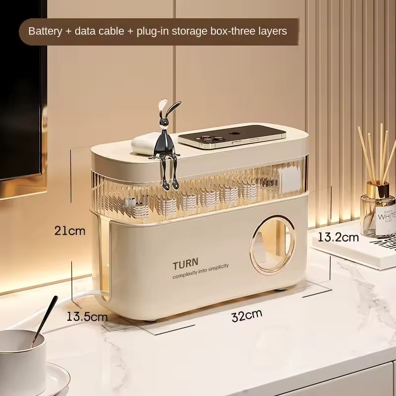 Clarify.pk cable organizer box for desk with three-layer storage and compact design for batteries and data cables