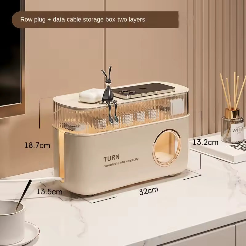 Clarify.pk cable organizer box for desk with two layers and modern beige design for neat cable storage