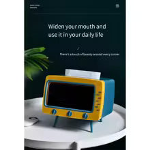 TV tissue box with phone holder in retro design by Clarify.pk on white table