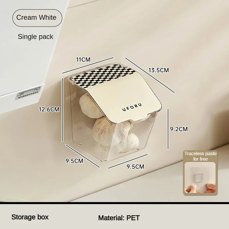 Cream white wall mounted organizer storage box with traceless paste and clear PET material