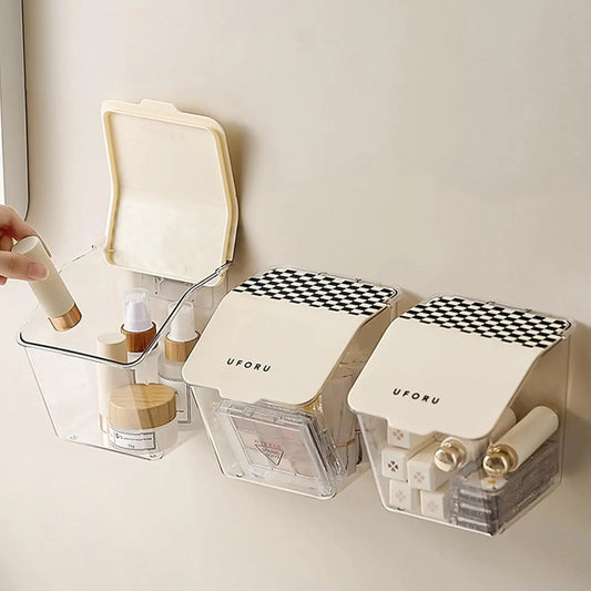 Clarify.pk wall mounted organizer with multiple compartments holding cosmetics and small items