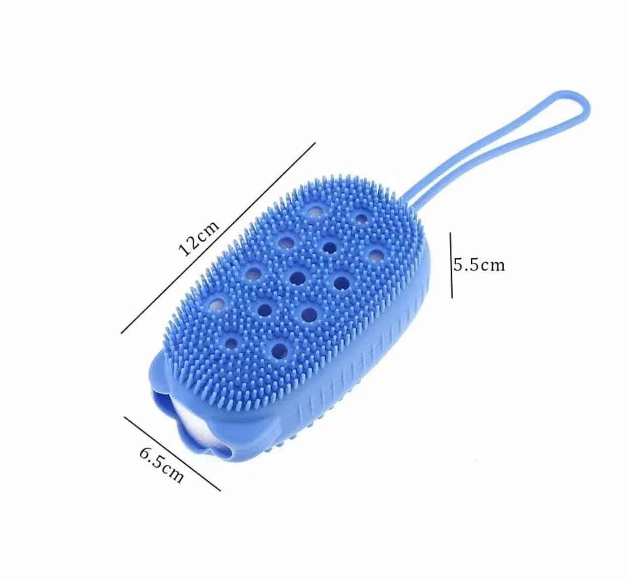Clarify blue double sided bubble brush with soft bristles and handle loop for easy grip