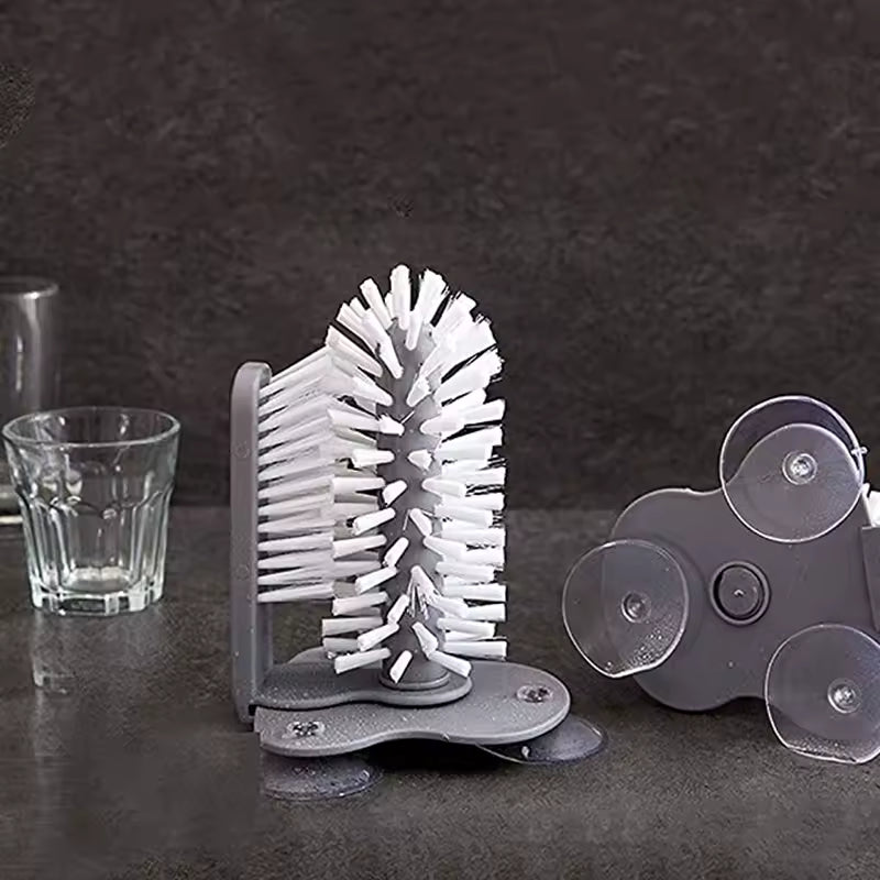Clarify.pk sink bottle cleaning brush with white bristles and gray base with suction cups for hands-free cleaning