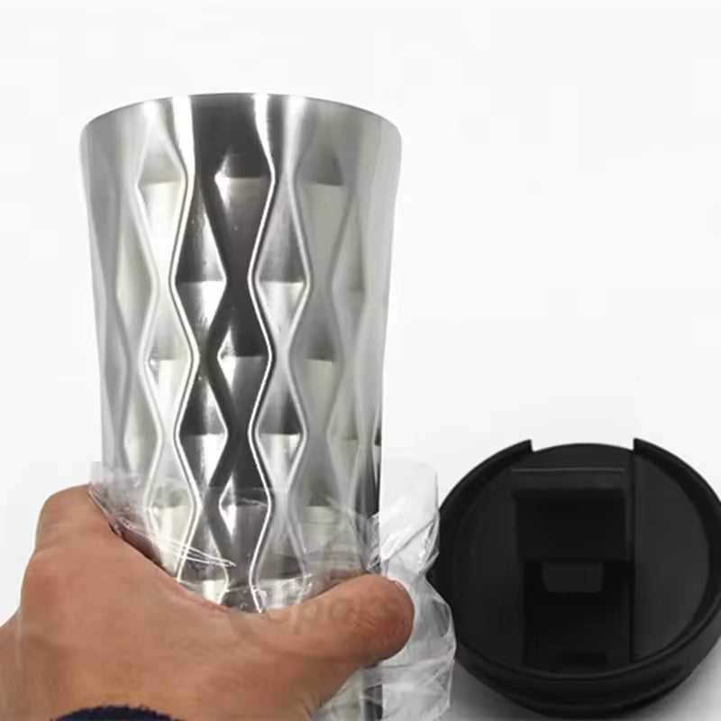Clarify.pk 500ml insulated travel mug stainless steel with textured design and black lid
