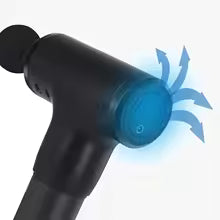 Black usb muscle relaxation device with ergonomic handle and blue cooling air vents