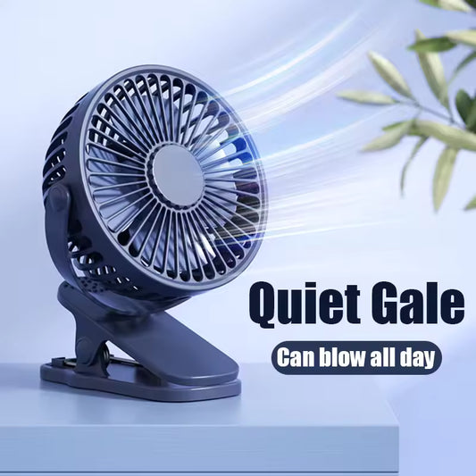 USB rechargeable clip-on fan by Clarify.pk in black with quiet gale feature for all day use