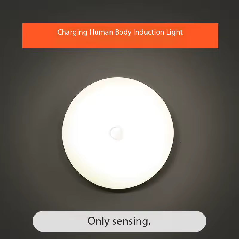 USB rechargeable closet lamp with human body induction sensor glowing on dark background