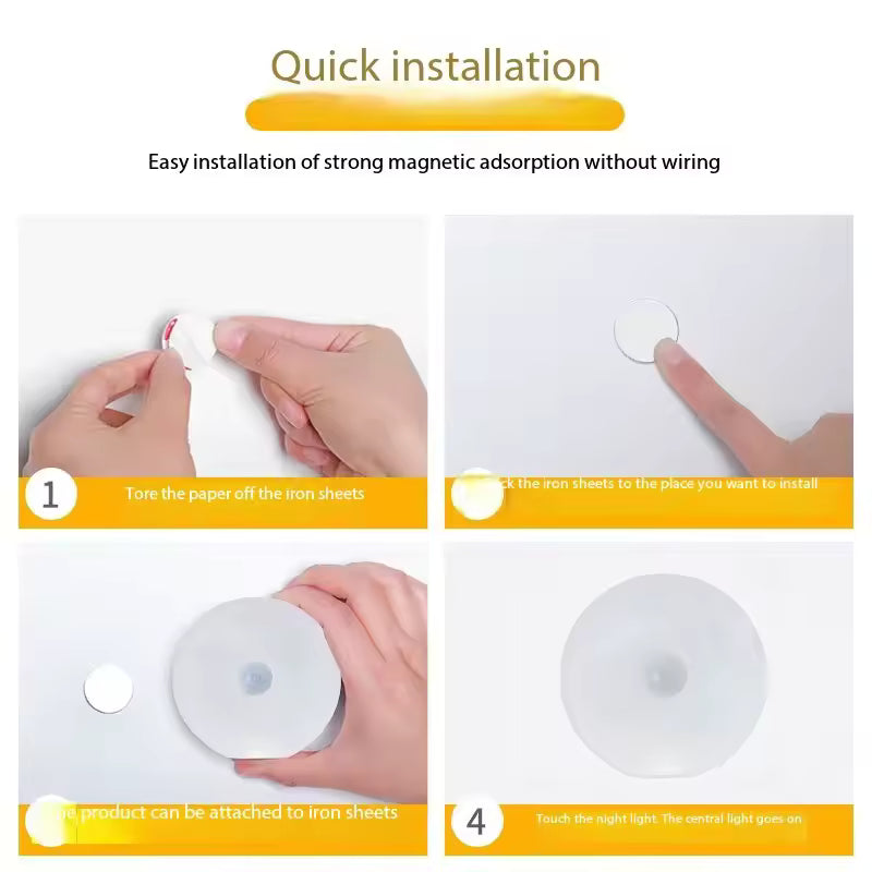 Step-by-step quick installation guide for USB rechargeable closet lamp with magnetic adsorption