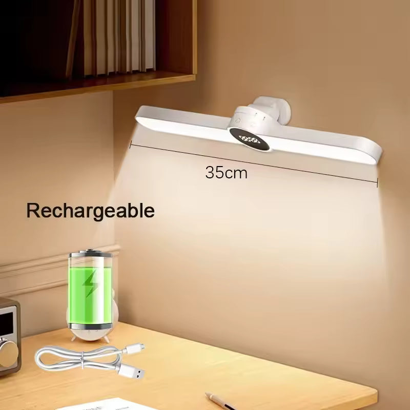 USB rechargeable LED desk lamp with 35cm length mounted on wall illuminating wooden desk