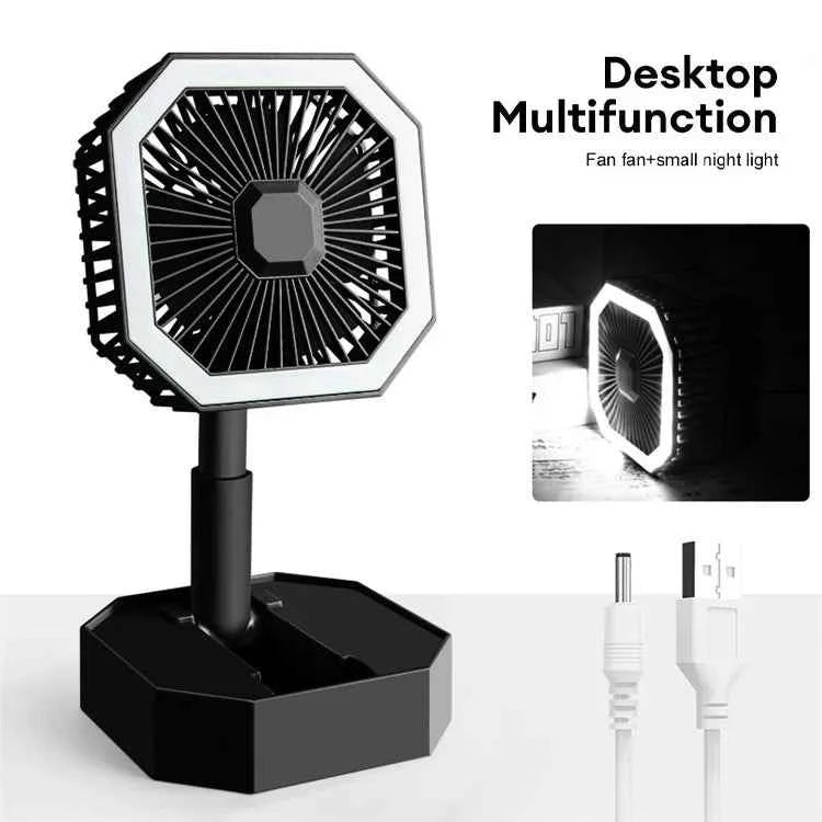 Compact USB rechargeable mini fan with a multifunctional design and built-in night light