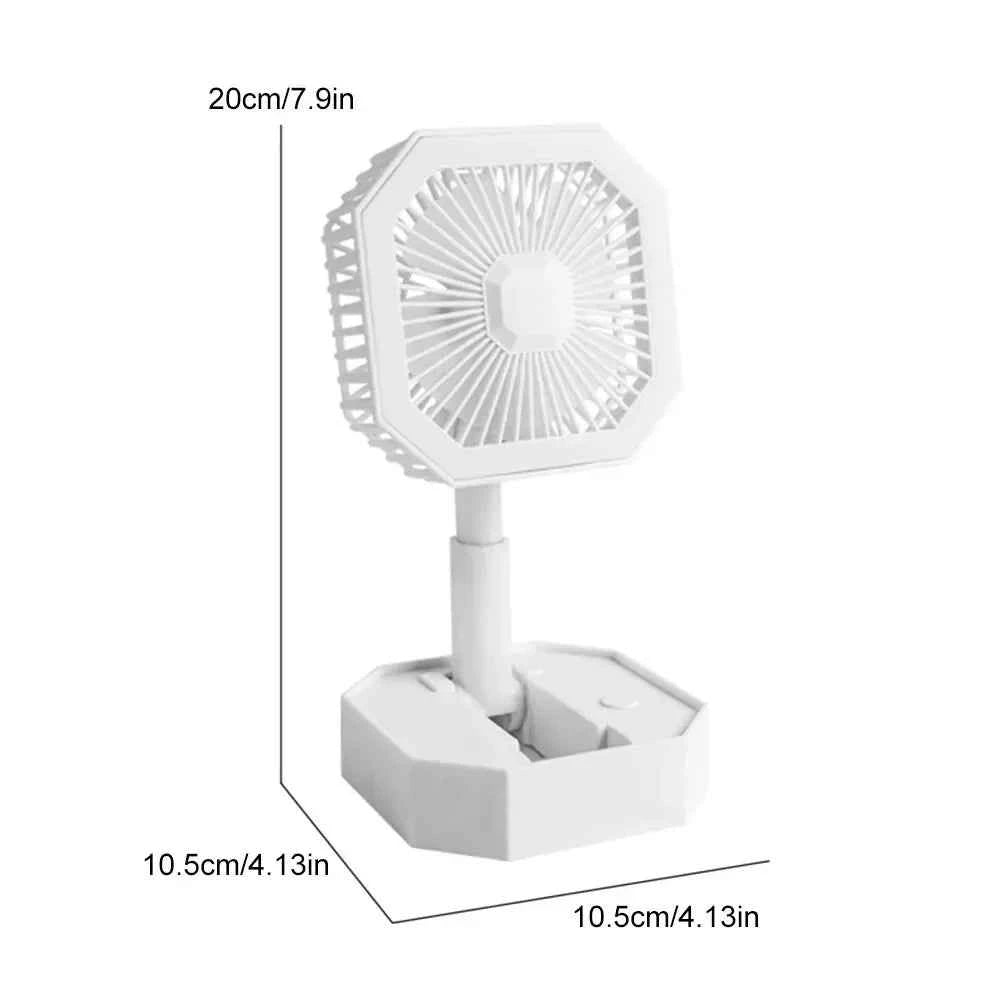 USB rechargeable mini fan in white with adjustable height and portable design for personal use